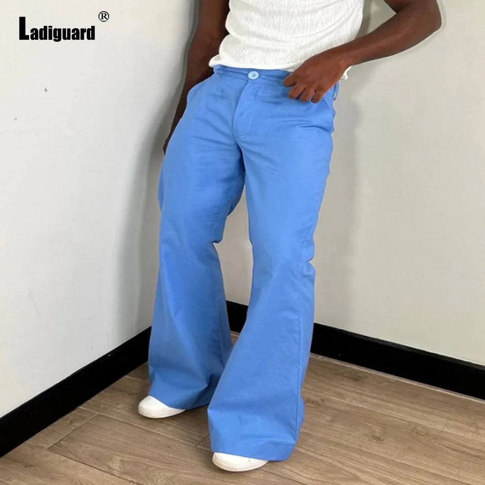 Samlona-Pantalon évasé basique vintage pour homme, pantalon de survêtement monochrome, pantalon pleine longueur, poche zippée, mode masculine, blanc, ingent, fjPlus, taille 3XL