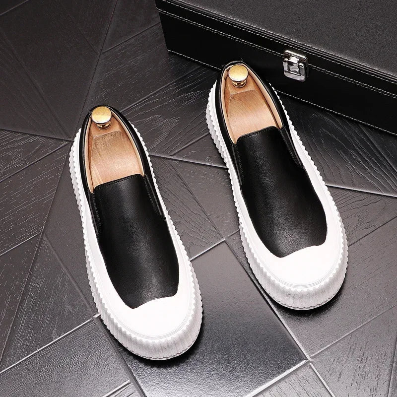 Mocassins en cuir à plateforme épaisse pour hommes, chaussures décontractées, chaussures de planche plates rehaussantes, nouveau, 2025