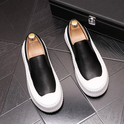 Mocassins en cuir à plateforme épaisse pour hommes, chaussures décontractées, chaussures de planche plates rehaussantes, nouveau, 2025
