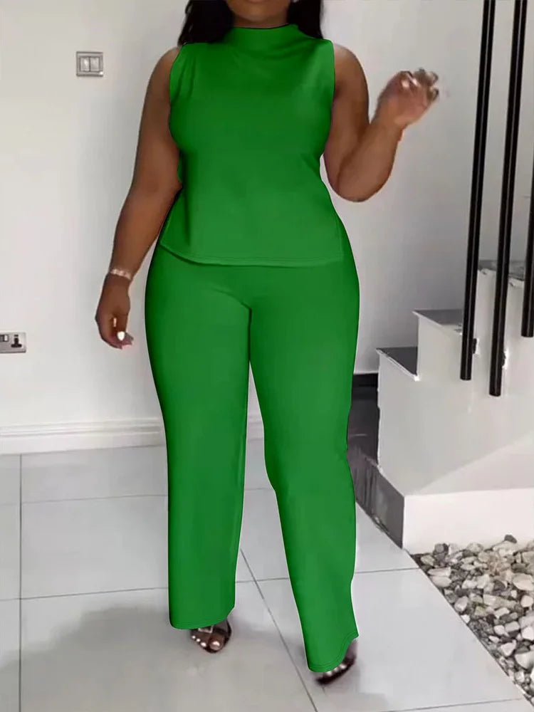 Wmstar femmes deux pièces ensemble grande taille 3XL 4XL été décontracté à la mode imprimé chemise sans manches costume pantalon à jambes larges tenues féminines