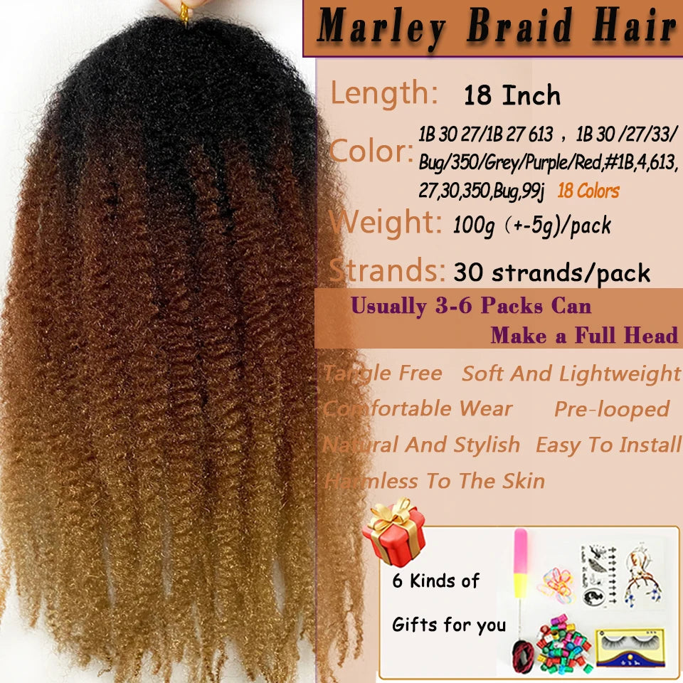 Marley Hair 18 pouces cheveux synthétiques tressés Marley Ombre noir brun blond gris 350 pour cheveux tressés Afro Kinky Marley Twist