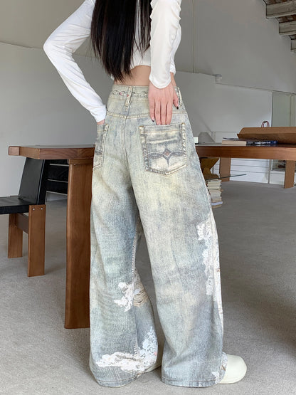 Jeans baggy gris pour femmes, diamants décoratifs Y2K, rue haute, fjHarajuku, style fille chaude des années 2000, pantalons rétro, vêtements