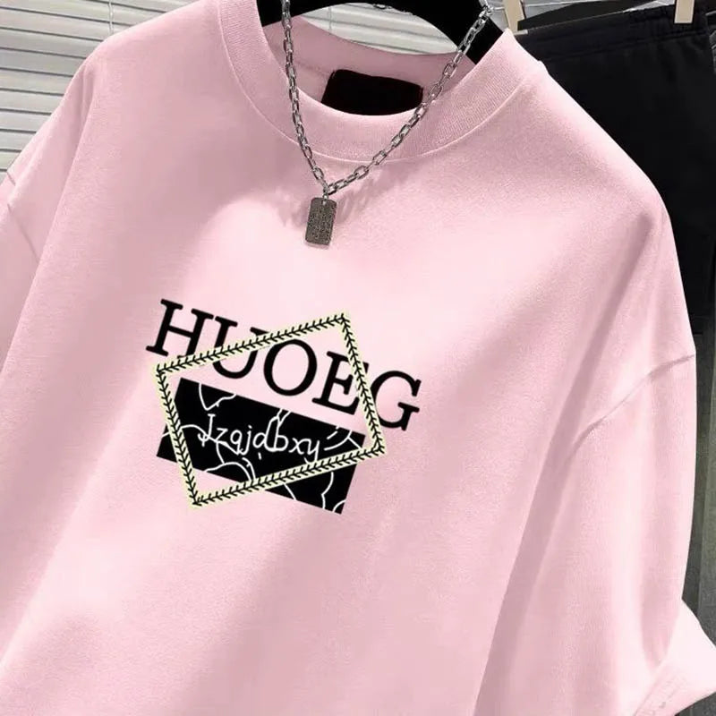 T-shirt à manches courtes en pur coton de style européen pour femmes, vêtements d'été décontractés, haut imprimé à col rond, pull basique pour femme