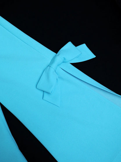 Ensemble deux pièces pour femmes, tenues à manches évasées, col asymétrique, haut, pantalon à jambes larges, parfait pour une fête ou un bureau élégant