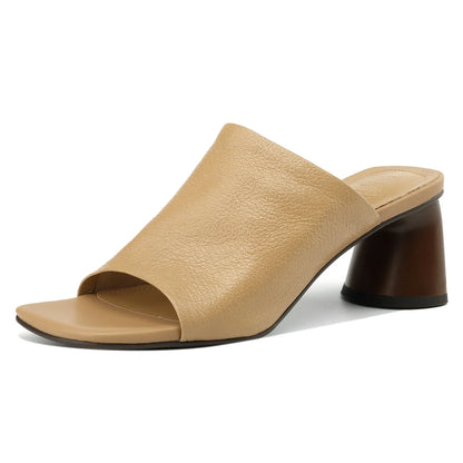 Sandales d'été en peau de mouton souple pour femmes, diapositives ald-on, talon rond de 6cm, élégantes, dames, grande taille 34-41, escarpins habnommée quotidiens minces, chaussures