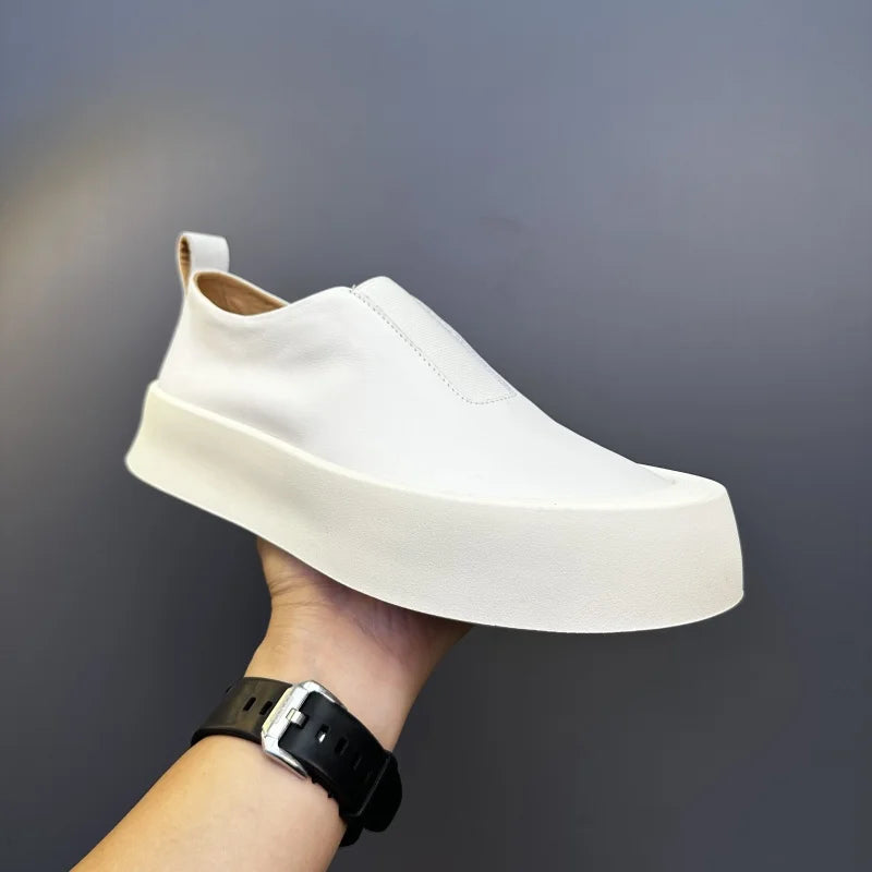 Baskets épaisses en cuir véritable pour hommes, chaussures décontractées, respirantes, à enfiler, haut de gamme