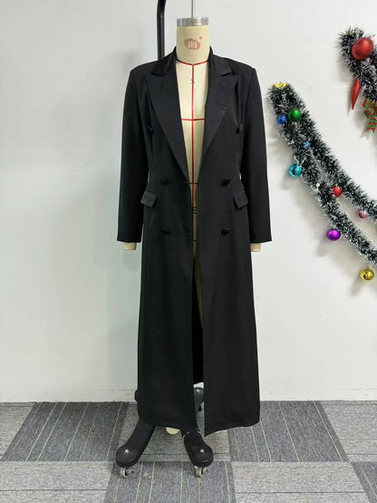 CM.YAYA-Robe longue crantée à manches longues pour femmes, robe de soirée élégante, robe de rue, double boutonnage, sexy, mode, avocat, travail, nuit, printemps