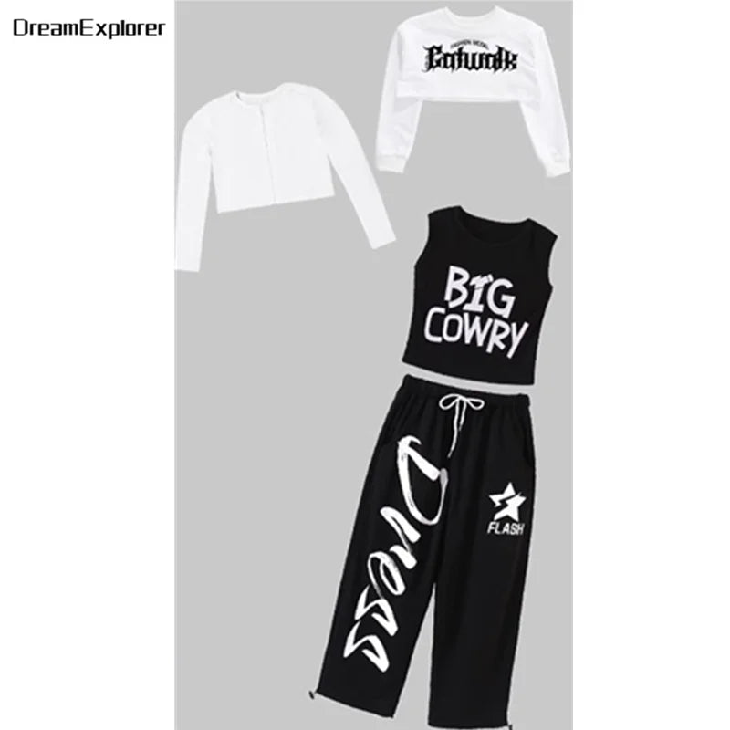 Filles K-pop haut court mode lettres Sport Joggers pantalon fille groupe vêtements ensembles enfants Hip Hop Streetwear enfants Jazz Costumes