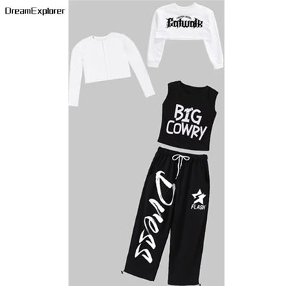 Filles K-pop haut court mode lettres Sport Joggers pantalon fille groupe vêtements ensembles enfants Hip Hop Streetwear enfants Jazz Costumes