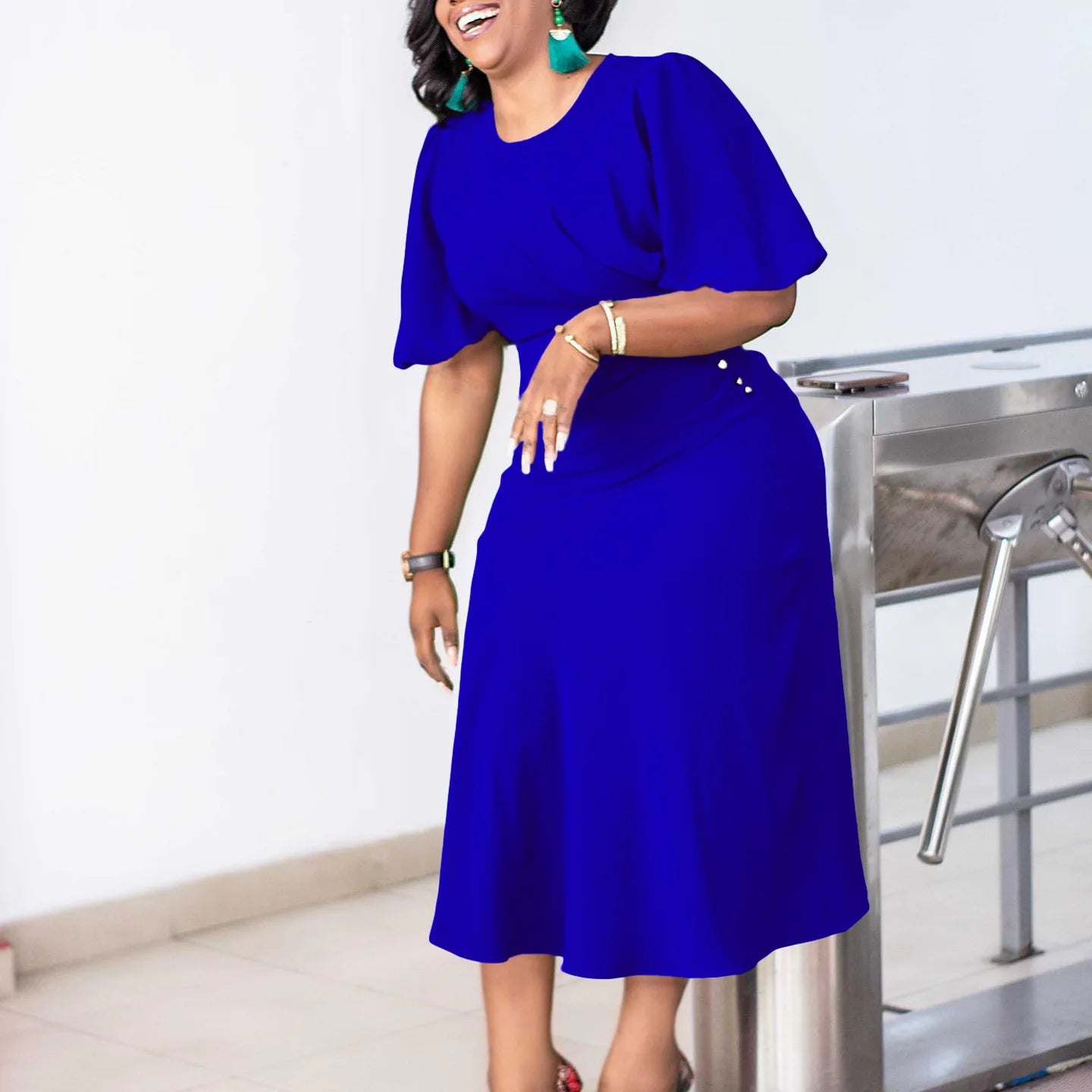 FairyShely-Robe longue à manches courtes pour femmes, grande taille, col rond, grandes robes pour dames, robe de soirée serrée, robe curvy, monochromatique, été, 2025