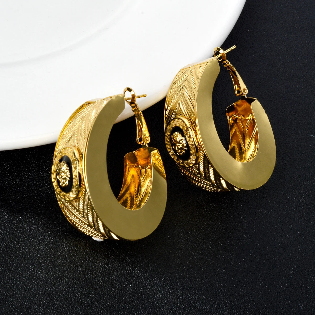 ZEADear – boucles d'oreilles ajourées couleur or 18 carats, en émail noir, gouttes d'huile, boucles d'oreilles, cadeaux de mariage du Nigeria et de l'afrique