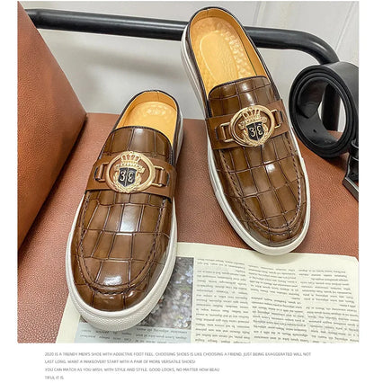 Mocassins en cuir de style britannique pour hommes, demi-chaussures marron, chaussures à enfiler, confortables et respirantes, haute qualité, été