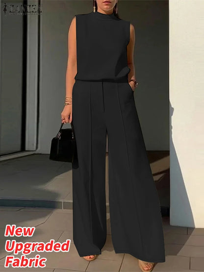 Élégant Chic femmes 2 pièces ensembles ZANZEA femme 2025 mode 2 pièces tenues costumes sans manches Blouses et pantalons à jambes larges ensembles