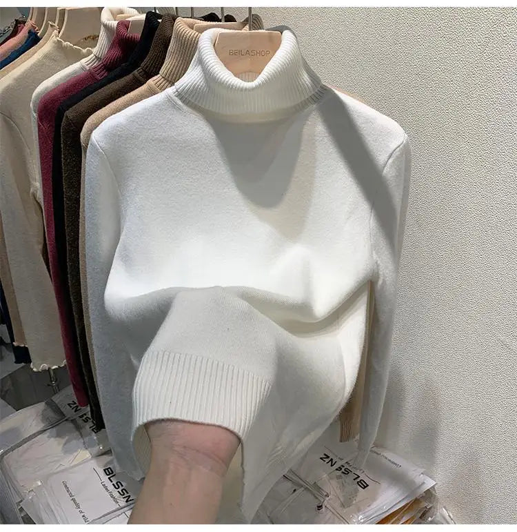 Pull épais à col haut pour femme, haut d'hiver chaud et doux, couleur unie, vêtements intérieurs, chemise à bascule, nouvelle collection 2025