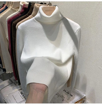 Pull épais à col haut pour femme, haut d'hiver chaud et doux, couleur unie, vêtements intérieurs, chemise à bascule, nouvelle collection 2025