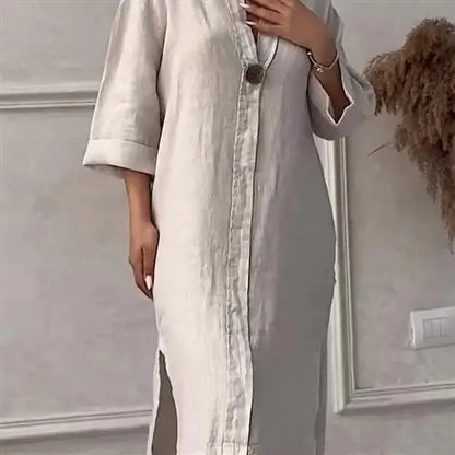 Femmes décontracté boutonné lin irt Long Ne rond couleur Blo vêtements pour animaux de compagnie accessoires