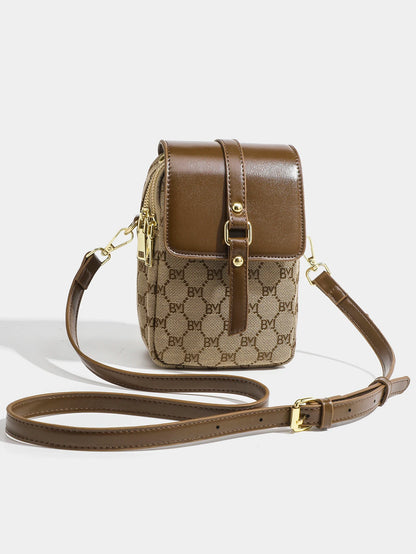 Petit sac rond à croix diagonale à carreaux pour femmes, sac à bandoulière rétro contrasté