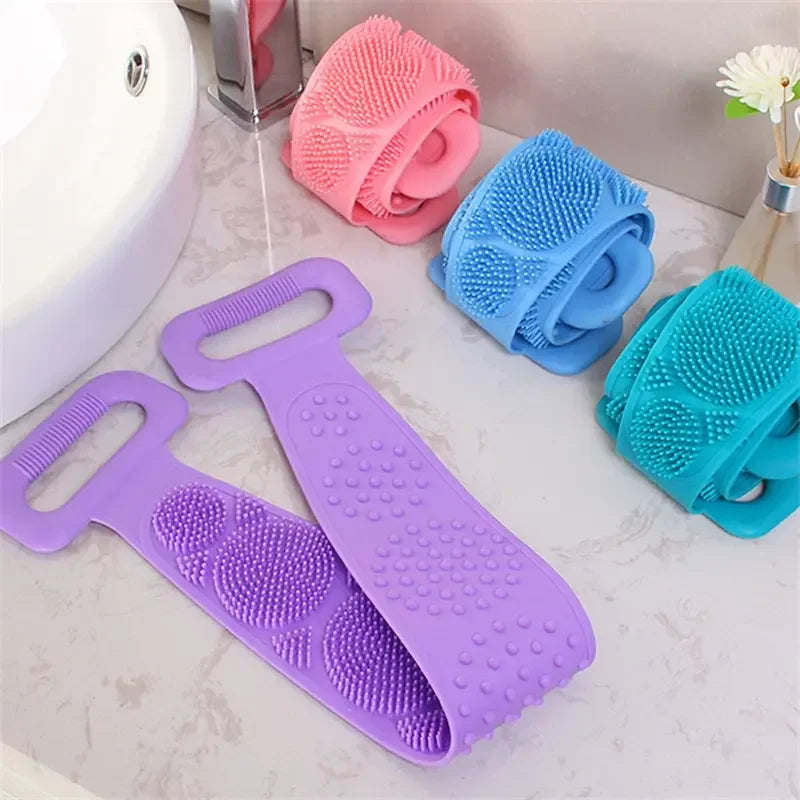 Éponge corporelle en Silicone, brosses, serviettes de bain, épurateur, frottement du dos, Peeling, Massage, ceinture de douche, brosses de nettoyage de la peau étendues