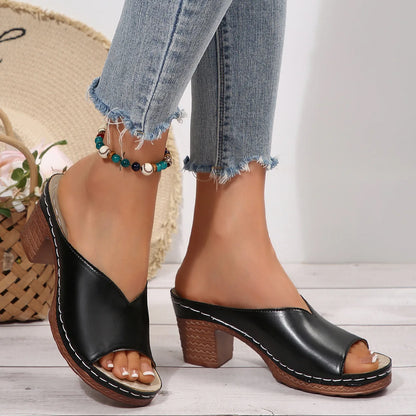 Pantoufles à talons hauts et bout ouvert pour femmes, nouvelle mode d'été, vêtements d'extérieur, chaussures à enfiler, tailles 36 à 43, amorti supérieur en polyuréthane