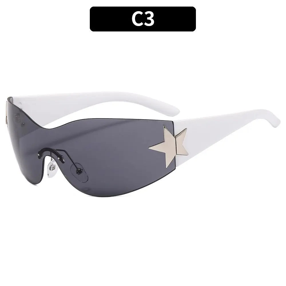 Lunettes de soleil Punk Y2K pour femmes et hommes, tendance, enveloppantes, nuances, décoration étoile, UV400, 2025