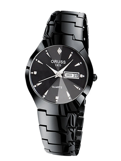 ORUSS-Montre de couple étanche pour hommes et femmes, quartz, acier inoxydable, date, semaine, horloge, cadeau pour amoureux, mode décontractée