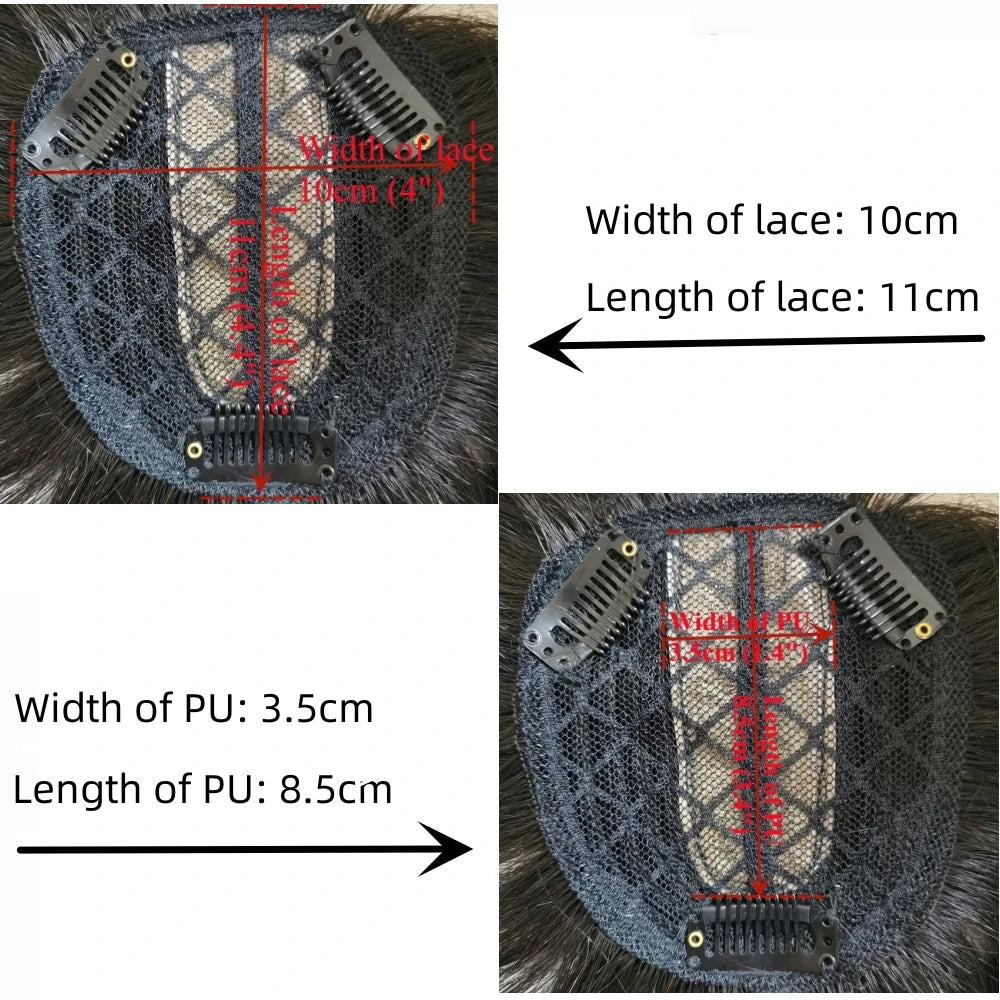 Cheveux humains Toppers pour femmes 10x11 cm dentelle PU Base toupet Topper vrais cheveux humains Clips dans les postiches couverture blanc chauve cheveux