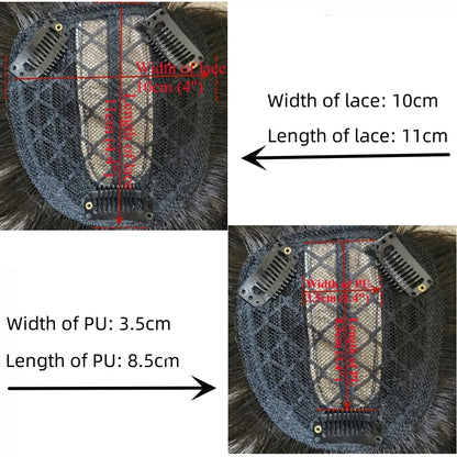 Cheveux humains Toppers pour femmes 10x11 cm dentelle PU Base toupet Topper vrais cheveux humains Clips dans les postiches couverture blanc chauve cheveux