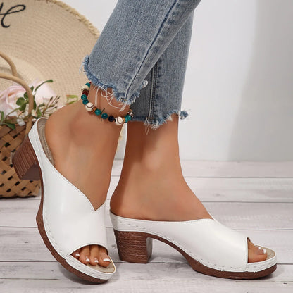 Pantoufles à talons hauts et bout ouvert pour femmes, nouvelle mode d'été, vêtements d'extérieur, chaussures à enfiler, tailles 36 à 43, amorti supérieur en polyuréthane