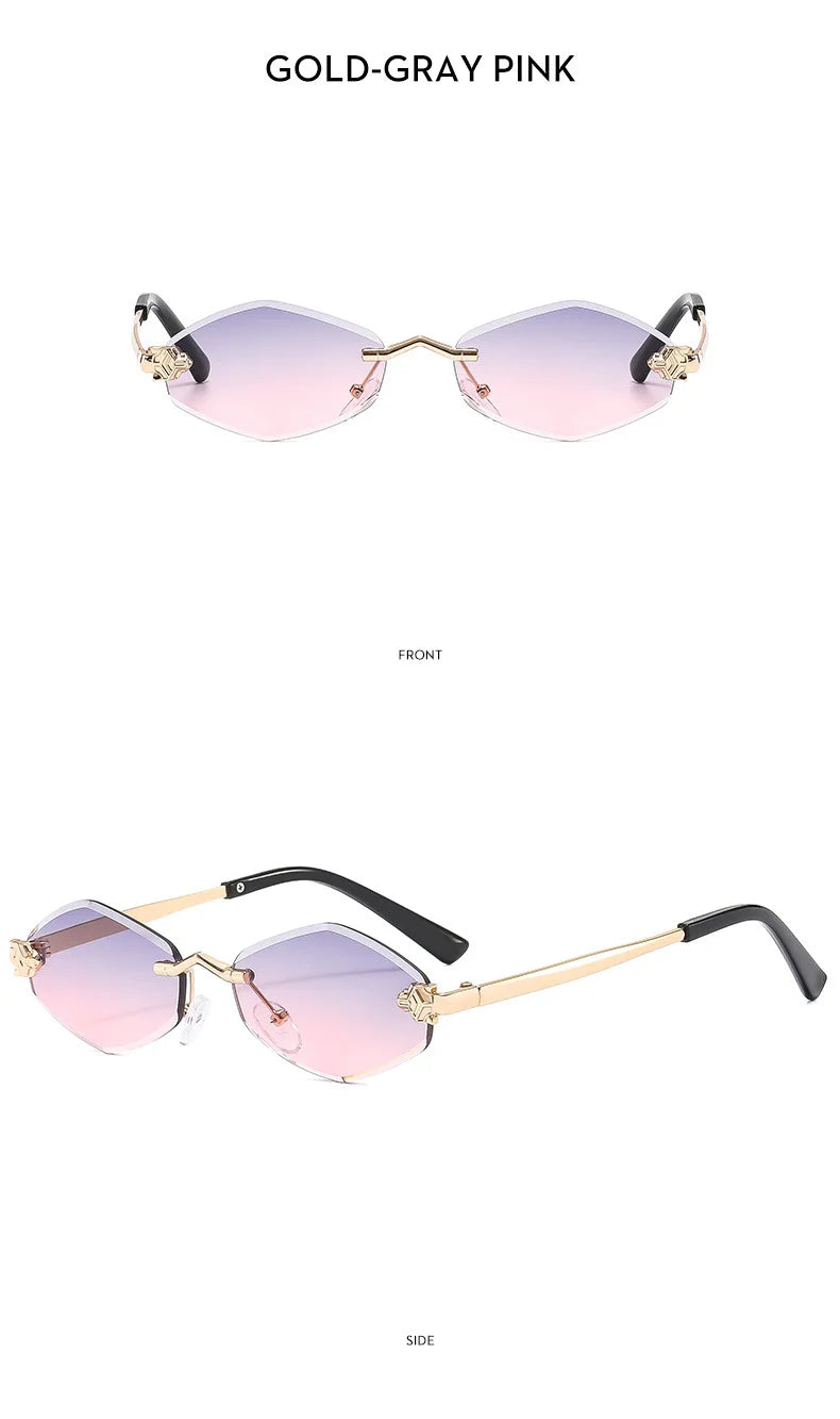 Lunettes de soleil personnalisées en losange sans cadre pour femmes, lunettes de soleil classiques élégantes et polyvalentes, lunettes de soleil de luxe et haut de gamme, UV400