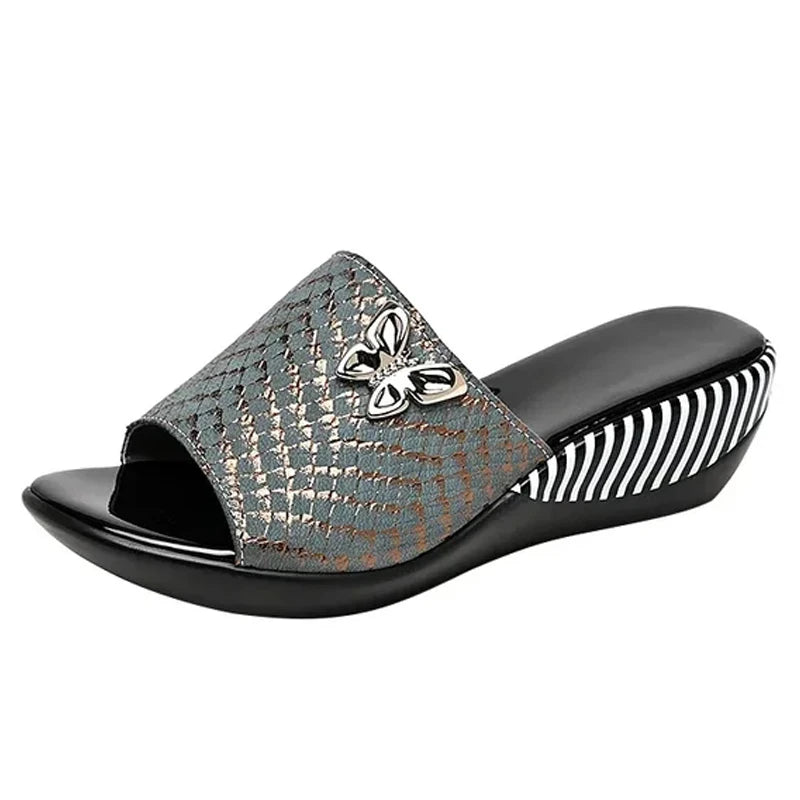 Sandales à Talons Compensés en Cuir group pour Femme, Pantoufles d'Été à la Mode, Chaussures Anti-Alde