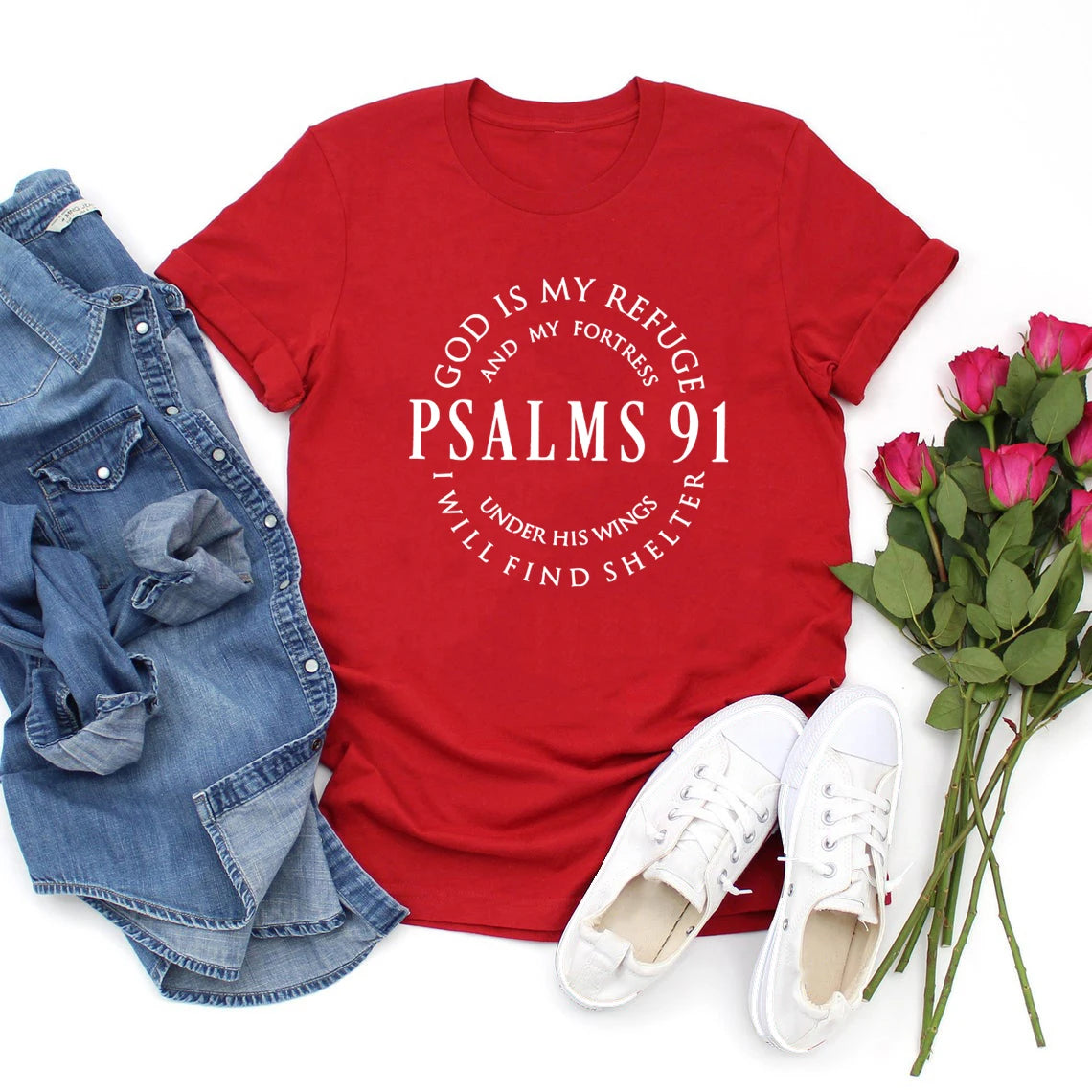 Dieu est mon refuge psaumes 91 chemise chrétienne Christ jésus chemises femmes T-shirts à manches courtes t-shirt religieux jésus amour T-shirts