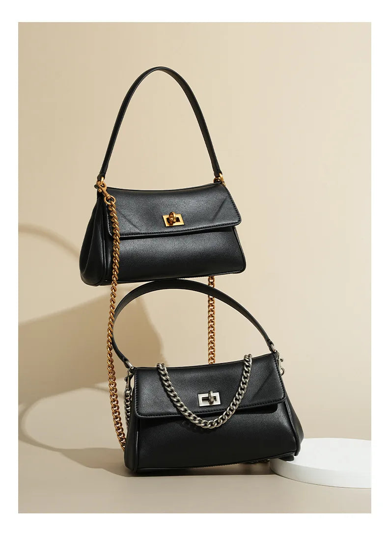 Sac à bandoulière en cuir de vache pour femmes, avec chaîne, petit Design, sac à main haut de gamme pour employés de bureau, accessoire de mode à bandoulière unique