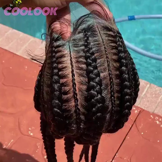360 pleine dentelle Cornrow tressé perruques pour les femmes noires synthétique sans noeud 20 "sans colle tressé perruque avec des cheveux de bébé déesse tresses perruque