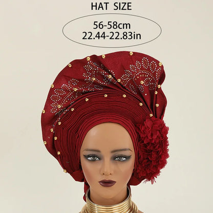Turban africain nigérian, Bonnet Hijab Auto Gele, couvre-chef déjà fabriqué Sego Gele, bandeau pour fête de mariage