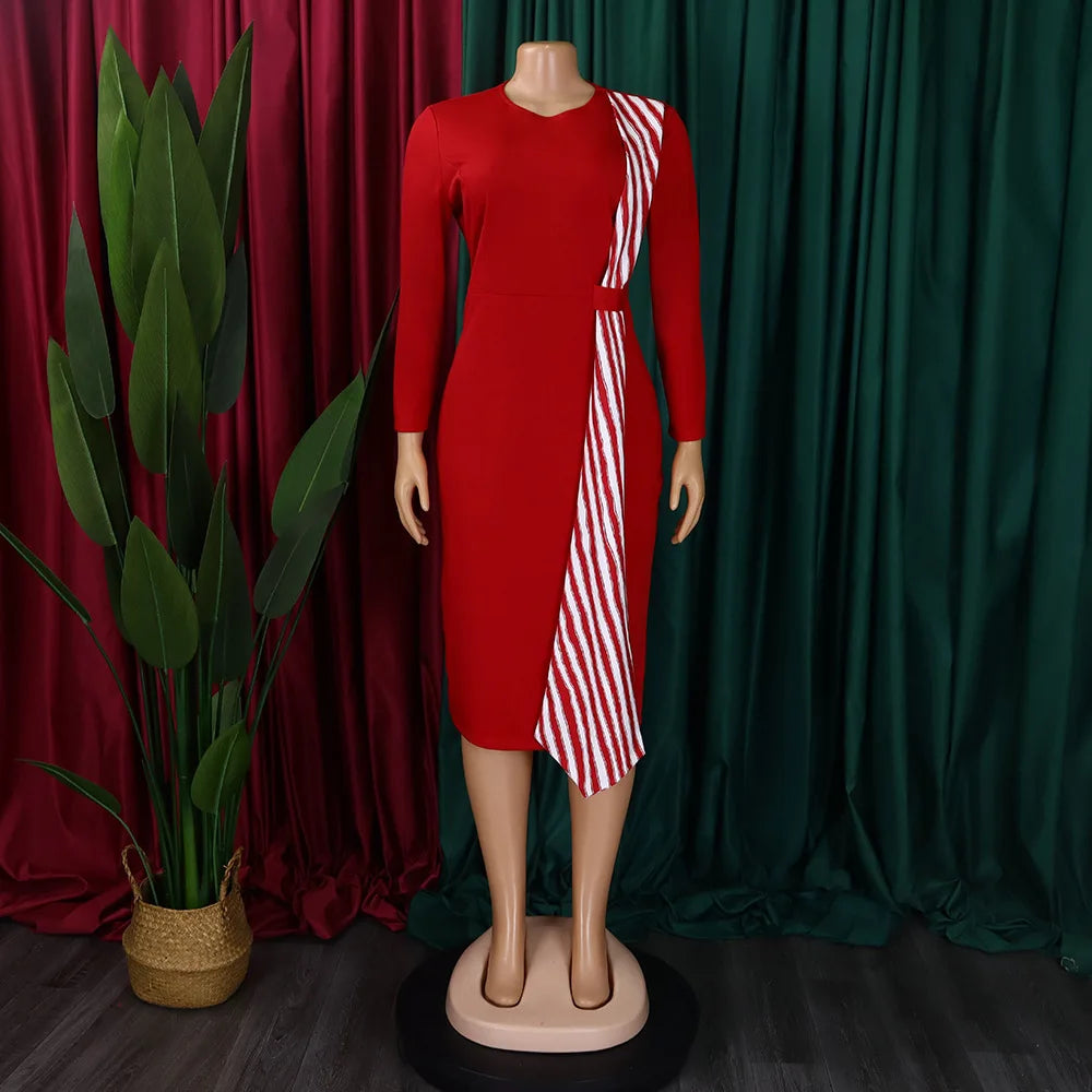 FairyShely 2025 Sexy Patchwork grande taille robe de Club femmes à manches longues grandes robes dame coupe ajustée fête robe courbe serrée