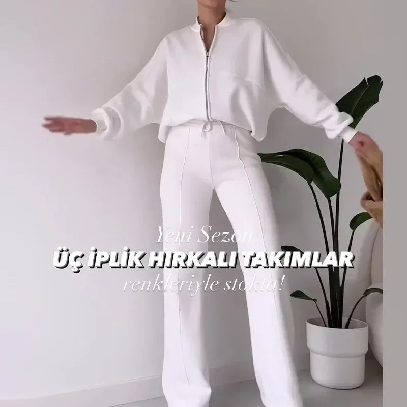 2025 automne femmes survêtement costume noir à manches longues manteau taille haute jambe large pantalons longs ensemble femme mode vêtements de sport dame