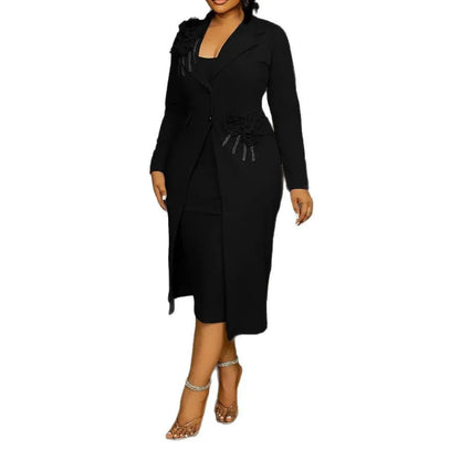 Blazer long à manches longues pour femmes, manteau et robe longue trempée, streetwear de printemps, tenues de travail de l'avocat africain, ensemble de 2 pièces, 2025