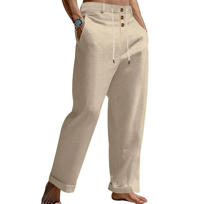 Pantalon de plage confortable en coton et lin pour hommes, sangle droite, haute qualité, décontracté, printemps et automne, nouvelle mode, 2025