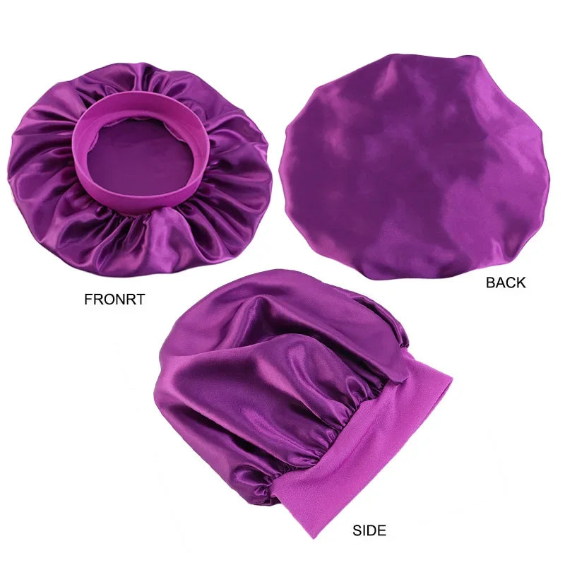 Bonnet de douche rond en Satin élastique à bord étroit, bonnet de nuit en Imitation soie, bonnet de soins capillaires à domicile