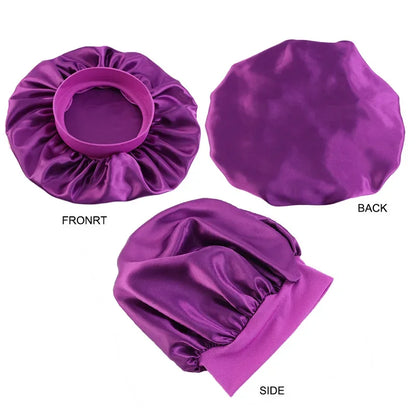 Bonnet de douche rond en Satin élastique à bord étroit, bonnet de nuit en Imitation soie, bonnet de soins capillaires à domicile