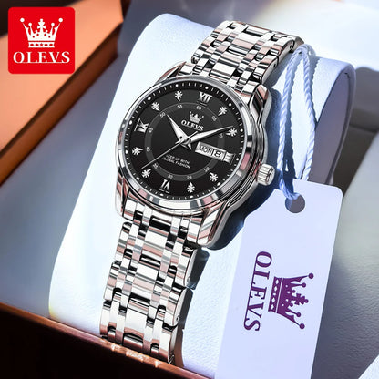 OLEVS meilleure vente mode en acier inoxydable Quartz dames montre de luxe double calendrier lumineux étanche montre élégante pour les femmes