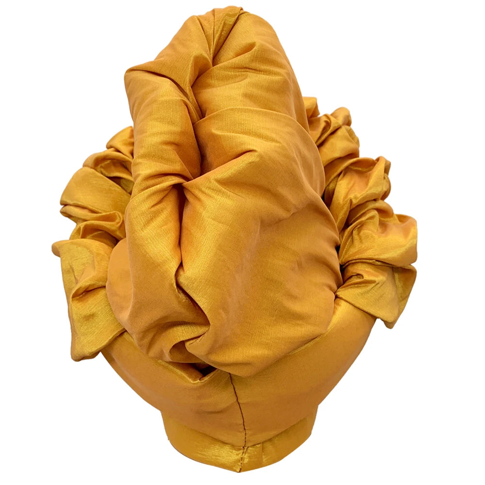 Nouveau bonnet Turban à volants pour femmes, couvre-chef en soie brute africaine, automne, Nigeria, Gele de mariage, bandeau de fête, couvre-chef pour dame