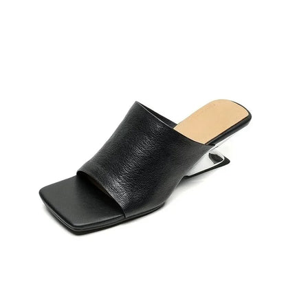 Pantoufles en cuir souple faites à la main pour femmes, pantoufles à un mot, bout carré extérieur, nouvelle mode d'été, sandales de tempérament rétro