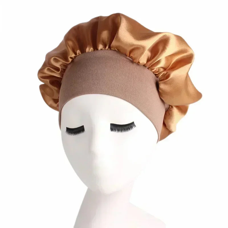 Bonnet en Satin réversible pour cheveux, Double couche réglable, couvre-tête pour dormir, accessoires de coiffure bouclés et élastiques