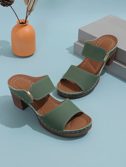 Sandales coordonnantes à talons et orteils ouverts pour femmes, pantoufles décontractées à la mode, document solide, racine carrée, été 2024