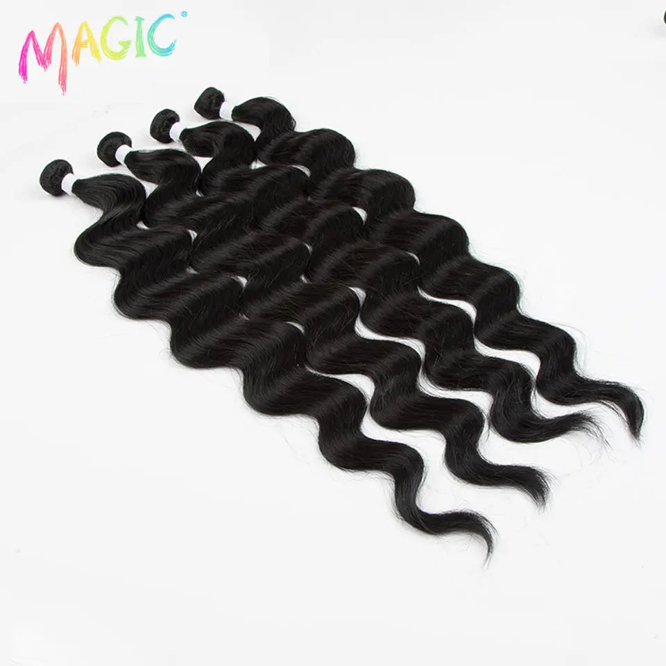 Mèches synthétiques queue de cheval Body Wave magiques, Extensions capillaires longues et douces de 26 pouces, tissage de cheveux ombré blond brun