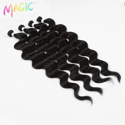 Mèches synthétiques queue de cheval Body Wave magiques, Extensions capillaires longues et douces de 26 pouces, tissage de cheveux ombré blond brun