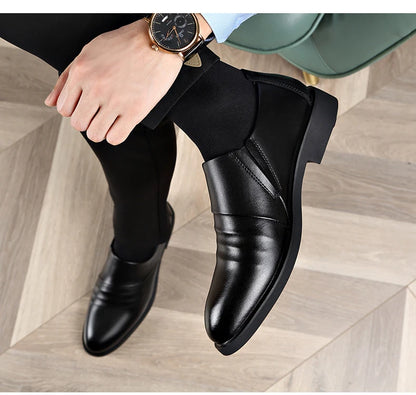 Chaussures plates en cuir véritable pour hommes, rehaussantes de 6CM, chaussures d'affaires formelles en cuir, chaussures de mariage décontractées britanniques, nouvelle collection