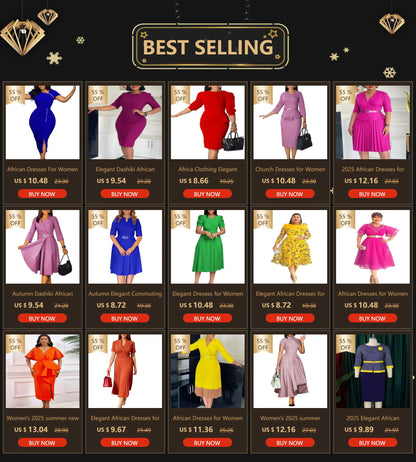 Robe Africaine Élégante à Manches 2025 et Col Rond pour Femme Tenue de Bureau à la Mode, Vêtements Africains, Été, 3/4