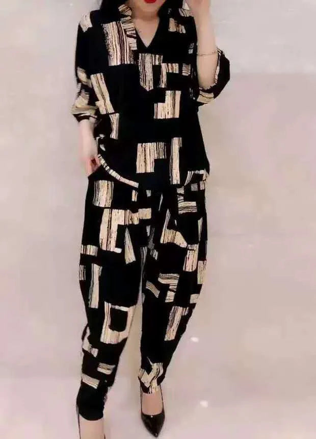 Costume femme 2025 été nouvelle Version coréenne ample imprimé hauts sarouel deux ensembles correspondant à la mode grande taille vêtements pour les femmes